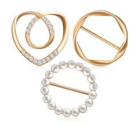 Beavorty Pinzas para Vestido Cincha Espalda de Aleación Dorada, Juego de 3 Hebillas Decorativas (corazón de Cristal, Perla y Anillo Luminoso) para Bufandas, Camisetas y Chal, Accesorios