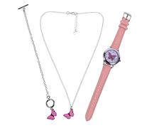 Beavorty Pulsera y Collar De Reloj De Cuarzo Rosa para Niñas Conjunto De Reloj Pulsera y Collar Decoración De Muñeca Mariposas Obsequio para Estudiantes