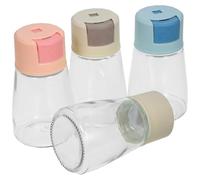 Beavorty Salero Dosificador de Condimentos 4 Piezas, Tarros de Especias de Vidrio Transparente Tapa, Botella Medidora para Cocina y Barbacoa, Dosificador de Sal Ajustable Color Aleatorio