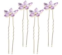 Beavorty Set de 4 Horquillas Moradas Diseño Vintage y Flores de Imitación, Pinzas Cabello en Forma de U, Accesorios para Peinados de Novia y Eventos Obsequios