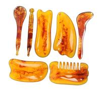 Beavorty Set de 7 Herramientas de Masaje Gua Sha Tablero de Gua Sha de Resina Artificial Color Naranja para Cuidado Facial y Corporal Superficie Lisa