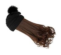 Beavorty Sombrero De Peluca Pelo Largo Ondulado 1 Set Talla Ajustable Gorro De Punto Negro Para Invierno Mujer Peluca Desmontable Color Castaño Claro
