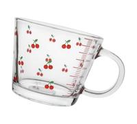 Beavorty Taza de Cristal Transparente Diseño de Cerezas Creativas, Vaso Multiusos para Leche y Bebidas, Contenedor Medidor para Cocina y Hogar, Copa Decorativa para Desayuno y Postres