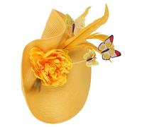 Beavorty Tocado de Boda Amarillo Flores y Mariposas, Diadema Ligera de Tela para Mujer, Accesorio para Fiesta de Té, Bodas y Graduaciones