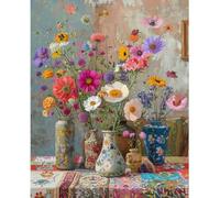 BEAYIOU Kits de punto de cruz con estampado de flores para adultos, kit de adornos de punto de cruz de flores coloridas para adultos principiantes sin marco, kits de bordado contado, decoración del