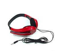 BEAZOOM Auriculares supraaurales con cable con micrófono, auriculares individuales para juegos para PC y smartphone, cómodos auriculares ABS para música y llamadas, azul (rojo)