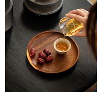 BEAZOOM Bandeja de servir de madera de nogal, plato redondo de madera maciza, tazas de té y aperitivos, organizador de almacenamiento de escritorio resistente, 20 cm