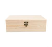 BEAZOOM Caja de almacenamiento de madera de pino maciza, baúl de joyería natural sin terminar con cierre, organizador para manualidades y viajes (L)