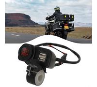 BEAZOOM Cargador USB dual para motocicleta, con voltímetro y termómetro, pantalla LED, 15 W, 12 V-24 V, impermeable, para manillar de 22-25 mm, color rojo