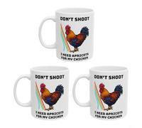 BEAZOOM Divertida taza de café con texto en inglés "Don't Shoot I Need Apricots for My Chicken Print", taza de vidrio blanco para té o café, apta para microondas y lavavajillas (3)