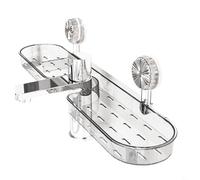 BEAZOOM Estante de grifo de baño con ventosa, organizador de estante montado para almacenamiento de artículos de tocador para el cuidado de la piel (blanco transparente)