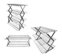 BEAZOOM Estante de refrigeración plegable de 3 niveles para cocina, soporte de acero resistente para magdalenas, pasteles, almacenamiento fácil de limpiar, negro, 45 x 28 cm