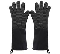 BEAZOOM Guantes de horno de silicona resistentes al calor, extra largos, 50 cm, guantes aislados gruesos con forro acolchado para cocinar y hornear, aptos para lavavajillas, color negro