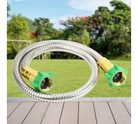 BEAZOOM Hembra a hembra para manguera líder de acero inoxidable, adaptador de extensión de manguera de agua de metal, carrete de manguera, para manguera de jardín compacta de 3 pies