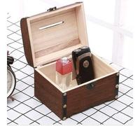 BEAZOOM Hucha de madera segura con cerradura y llave, para billetes de gran capacidad, ahorro educativo, diseño retro amarillo, 14,5 x 10 x 9,5 cm