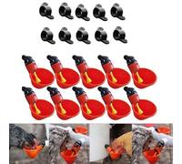 BEAZOOM Juego de 10 comederos automáticos para aves de corral para tazas de agua, comederos de pollo y aves con diseño alimentado por gravedad, para fijar y limpiar rojo para plástico