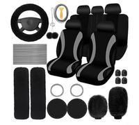 BEAZOOM Juego de fundas de asiento de lujo para automóvil, 45 piezas de lana sintética, accesorios interiores para volante suave y fundas de palanca de cambios, rosa para rojo y negro (negro)