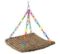 BEAZOOM Juguete tejido de alga marina con ganchos de plástico, plataforma de perca escalada, loros, periquitos, pájaros pequeños, accesorio colorido para colgar ejercicio, S, 18 x 18 cm (L)