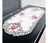 BEAZOOM Mantel de encaje bordado floral ovalado, lavable, resistente a las manchas, para decoración del hogar, boda, fiesta, 40 x 85 cm