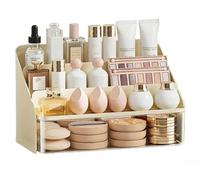 BEAZOOM Organizador de maquillaje a prueba de polvo de gran capacidad con estilo cajón, caja de almacenamiento de cosméticos con múltiples compartimentos para escritorio, color blanco crema (crema)