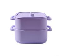 BEAZOOM - Paquete de 2 cuencos de silicona para vapor para microondas con asas, resistentes al calor, verduras, pescado, aves de corral, contenedor de almacenamiento de alimentos, color rojo (morado)