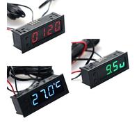 BEAZOOM Reloj multifuncional para coche, voltímetro CC 12 V-28 V, monitor de temperatura con sondas duales, para ajuste automático de brillo, para pantalla LED roja