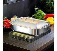 BEAZOOM Sartén de acero inoxidable para lasaña de 18 x 11 pulgadas con tapa y asas, bandeja para hornear de grado comercial de 3 pulgadas de profundidad