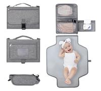 Bebamour Cambiador de pañales portátil con bolsillo para toallitas de viaje, cambiador de bebé con cojín para la cabeza para bebés,Grey