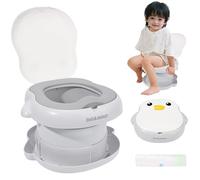 Bebamour Orinal de viaje para niños pequeños Asiento de inodoro plegable para niños Orinal de coche de formación portátil con 32PCS Potty forros, bolso de transporte Portty al aire libre,Penguins