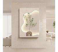 BEBANE Arte Mural 3D de Arenisca con iluminación LED, Pintura Texturizada Hecha a Mano y Plantas Artificiales realistas, Adecuado para Sala de Estar, Dormitorio(A,60 * 80cm/23.6 * 31.5in)