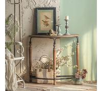 BEBANE Consolle da ingresso semicircolare in Stile retrò con struttura in Legno e Metallo/tavolino Decorativo per divano versione stretta, adatta a soggiorno(Natural Wood)