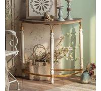 BEBANE Consolle da ingresso semicircolare in Stile retrò con struttura in Legno e Metallo/tavolino Decorativo per divano versione stretta, adatta a soggiorno(White)