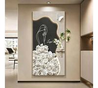 BEBANE Cuadro Decorativo de Pared en Arte 3D de Arenisca con Relieve, con luz LED, alimentación por Enchufe, Cuadro Colgante 3D, con jarrones y Plantas Artificiales(E,60 * 120cm/23.6 * 47.2in)