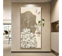 BEBANE Cuadro Decorativo de Pared en Arte 3D de Arenisca con Relieve, con luz LED, alimentación por Enchufe, Cuadro Colgante 3D, con jarrones y Plantas Artificiales(F,80 * 160cm/31.5 * 63in)
