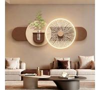 BEBANE Decoración de Pared 3D, Arte Mural de Arenisca 3D con luz LED, jarrón y Plantas Artificiales, para Dormitorio, Sala de Estar, Incluye Fuente de alimentación(C,120 * 48cm/47.2 * 18.9in)