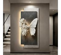 BEBANE Decoración de Pared en Piedra Arenisca 3D con iluminación LED, Escultura Mural Tridimensional con Forma de Mariposa, Apta para Sala de Estar, Dormitorio(B,70 * 140cm/27.5 * 55.1in)
