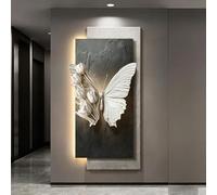 BEBANE Decoración de Pared en Piedra Arenisca 3D con iluminación LED, Escultura Mural Tridimensional con Forma de Mariposa, Apta para Sala de Estar, Dormitorio(D,70 * 140cm/27.5 * 55.1in)