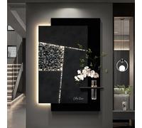 BEBANE Decoración Mural 3D de Piedra Arenisca con diseño de iluminación LED, Equipada con Plantas Artificiales y jarrones de Vidrio, Adecuada para el salón, Dormitorio(C,70 * 100cm/27.5 * 39.4in)