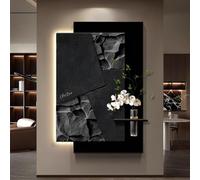 BEBANE Decoración Mural 3D de Piedra Arenisca con diseño de iluminación LED, Equipada con Plantas Artificiales y jarrones de Vidrio, Adecuada para el salón, Dormitorio(D,90 * 130cm/35.4 * 51.2in)