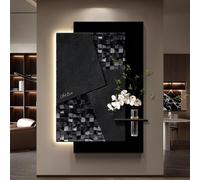 BEBANE Decoración Mural 3D de Piedra Arenisca con diseño de iluminación LED, Equipada con Plantas Artificiales y jarrones de Vidrio, Adecuada para el salón, Dormitorio(E,50 * 70cm/19.7 * 27.5in)