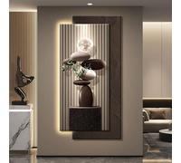BEBANE Decoración Mural artística en Relieve 3D de Arenisca, con luz LED, conexión a Enchufe, Escultura Creativa de Pared en Piedra, para salón, Dormitorio y Pasillo(B,70 * 140cm/27.5 * 55.1in)