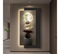 BEBANE Decoración Mural artística en Relieve 3D de Arenisca, con luz LED, conexión a Enchufe, Escultura Creativa de Pared en Piedra, para salón, Dormitorio y Pasillo(A,60 * 120cm/23.6 * 47.2in)