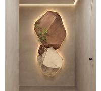BEBANE Decoración Mural LED en 3D, Cuadro Decorativo de Pared en Arenisca, Cuadro Colgante sin Marco, con Motivo de Plantas Artificiales, Adecuado para Sala de Estar(B,50 * 100cm/19.7 * 39.4in)