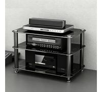 BEBANE Estante AV de Vidrio Templado y Soporte para Altavoces (con función Mejorada de gestión de Cables), Adecuado para Sala de Estar, Cine en casa y Estudio(A,3 Layer)