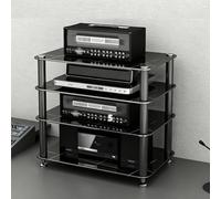 BEBANE Estante AV de Vidrio Templado y Soporte para Altavoces (con función Mejorada de gestión de Cables), Adecuado para Sala de Estar, Cine en casa y Estudio(A,4 Layer)