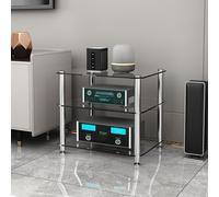 BEBANE Estante estéreo AV de 1/2/3/4 Niveles (con estantes de Vidrio Templado) - Torre de Audio, Adecuado para Sala de Estar y Estudio de grabación(Clear,3 Layer)
