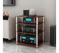 BEBANE Estante estéreo AV de 1/2/3/4 Niveles (con estantes de Vidrio Templado) - Torre de Audio, Adecuado para Sala de Estar y Estudio de grabación(Brown,4 Layer)