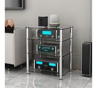 BEBANE Estante estéreo AV de 1/2/3/4 Niveles (con estantes de Vidrio Templado) - Torre de Audio, Adecuado para Sala de Estar y Estudio de grabación(Clear,4 Layer)