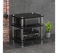 BEBANE Estantería para Equipos de Audio/Video de 1/2/3/4 Niveles, Torre de Almacenamiento Audiovisual, Soporte HiFi y Mueble de TV de Esquina - Apto para domésticos(Black,3 Layer)