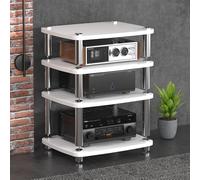 BEBANE Estantería para Equipos de Audio/Video de 1/2/3/4 Niveles, Torre de Almacenamiento Audiovisual, Soporte HiFi y Mueble de TV de Esquina - Apto para domésticos(White,4 Layer)